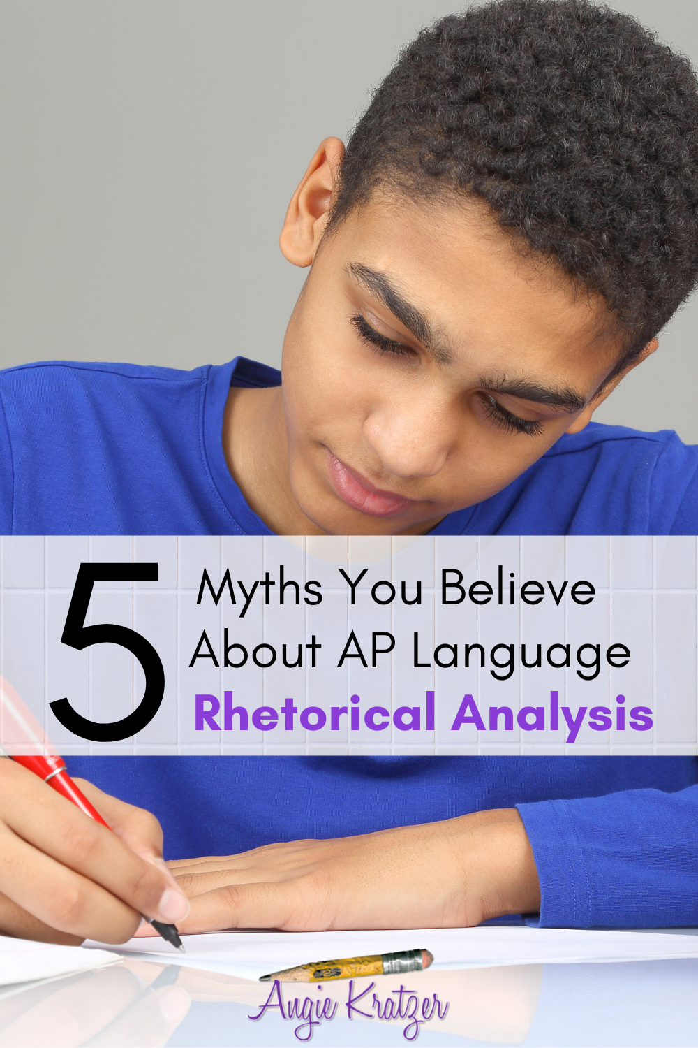 AP Language student at desk writing rhetorical analysis Question 2 essay